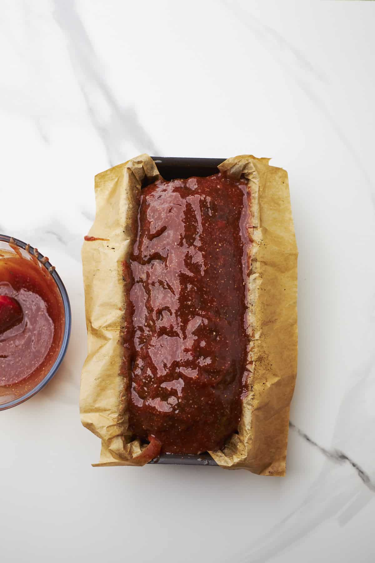 glazed meatloaf ready for baking.