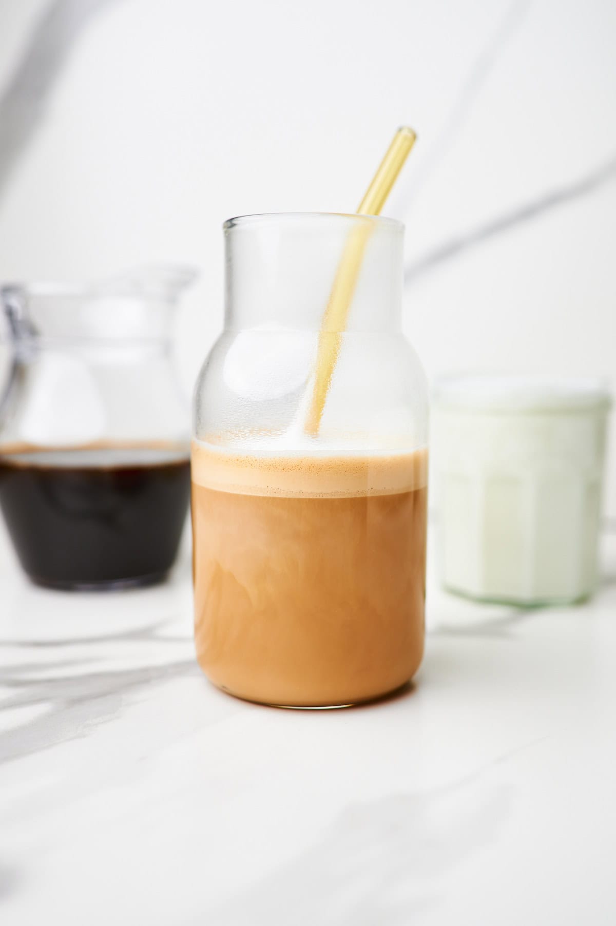 strained cold brew in cup of glass.