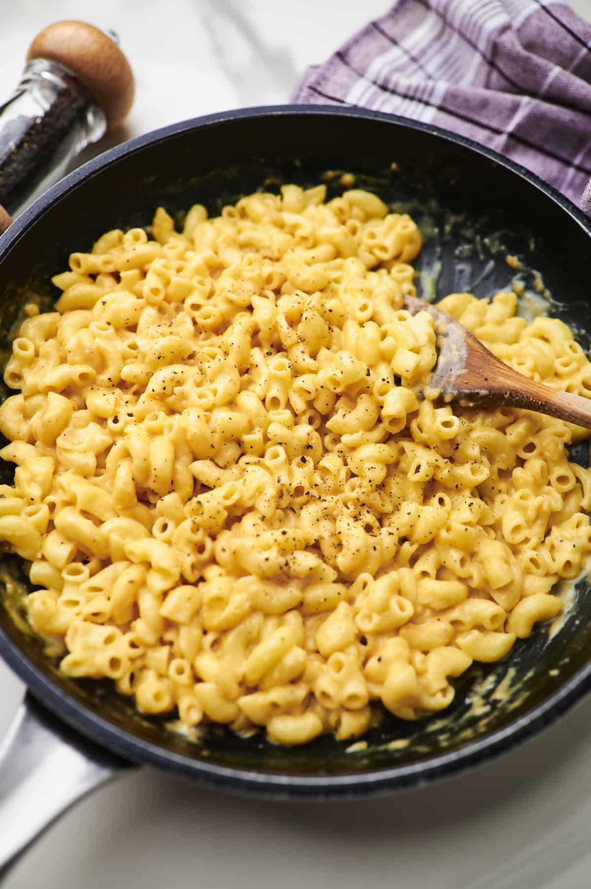 Close up of cottage cheese mac and cheese.