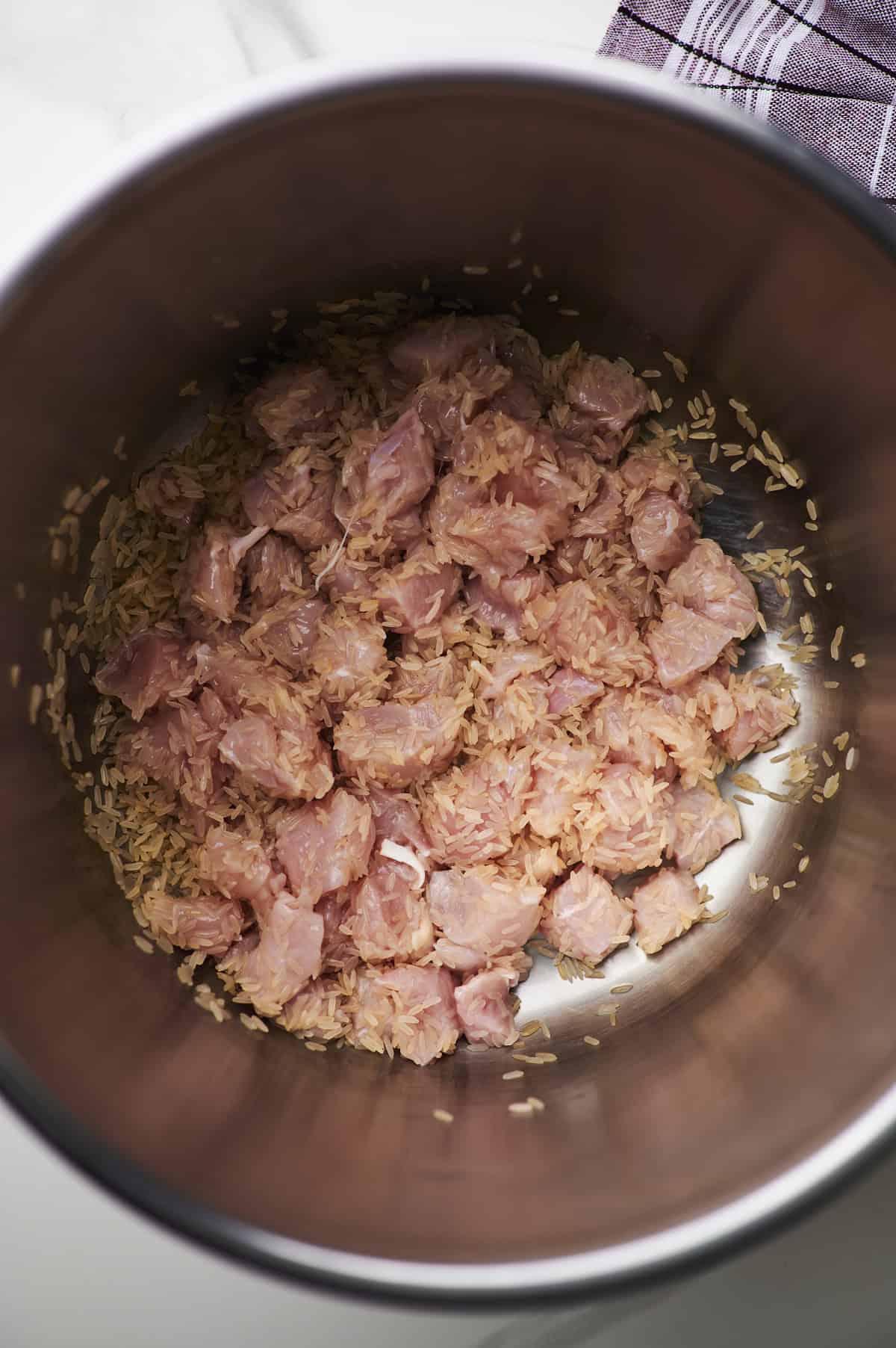 chicken and rice in crockpot.