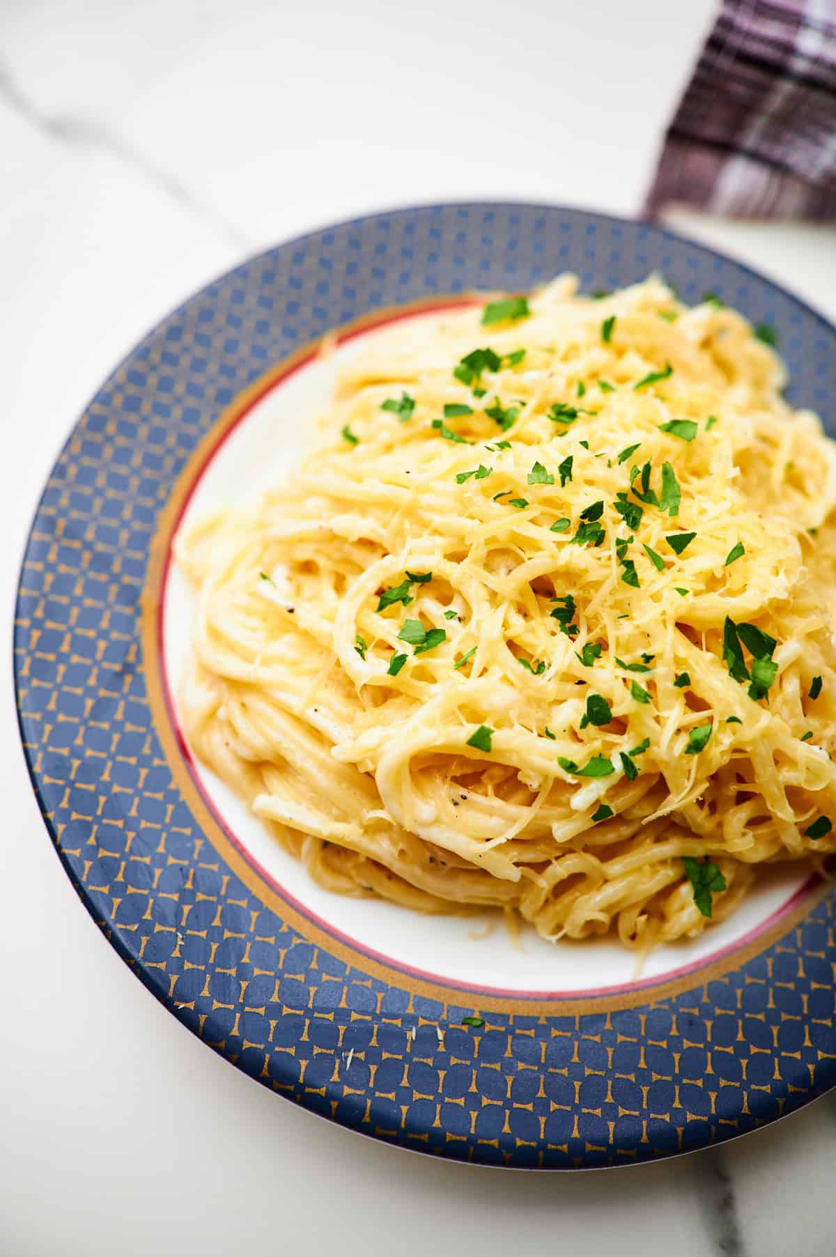 a bowl of creamy garlic pasta