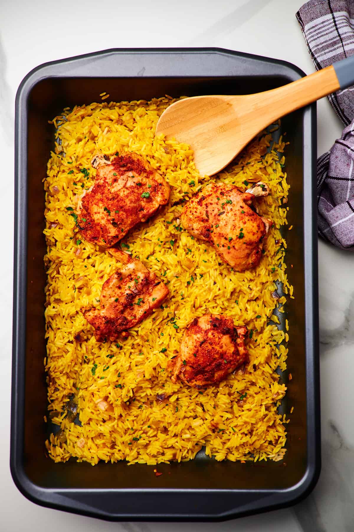 overhead shot of garlic butter rice