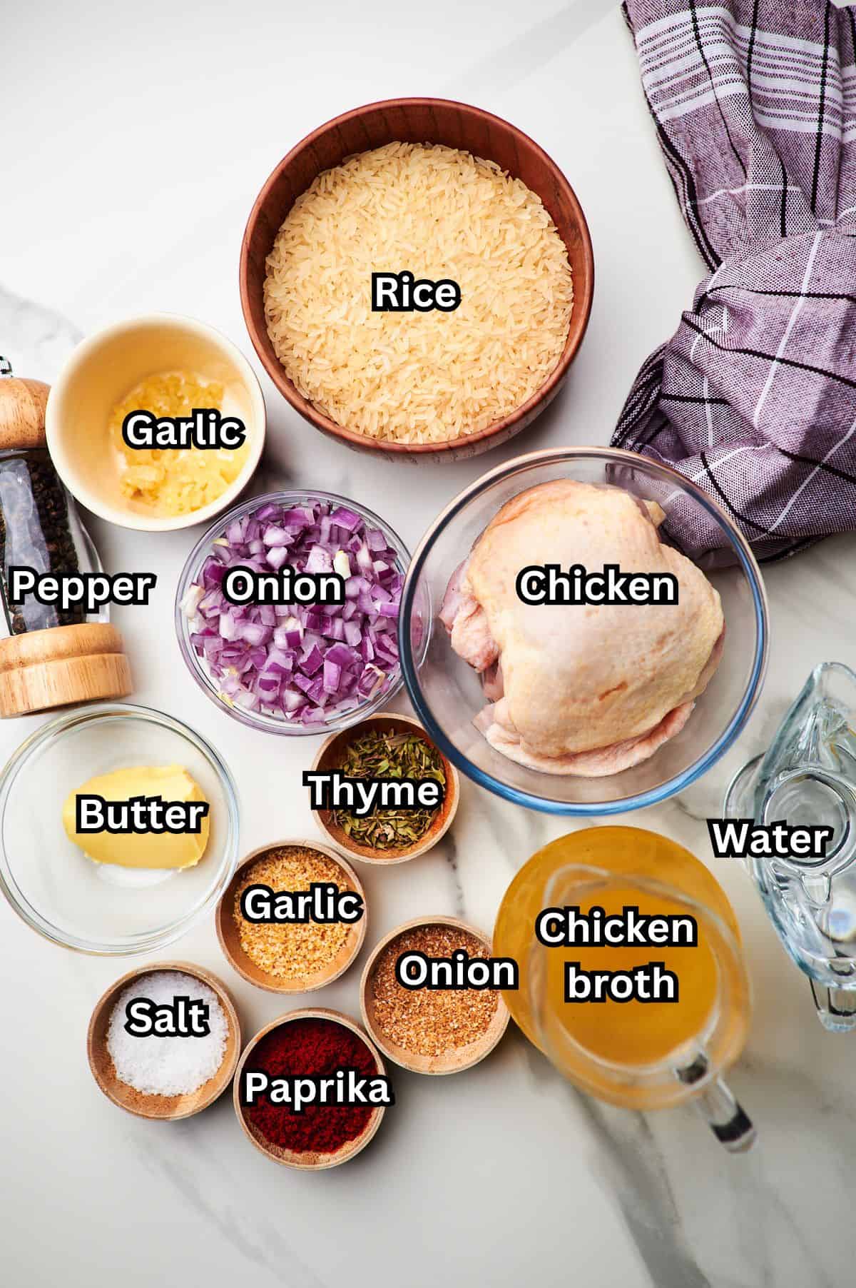 Ingredients in Oven Baked Chicken and Rice