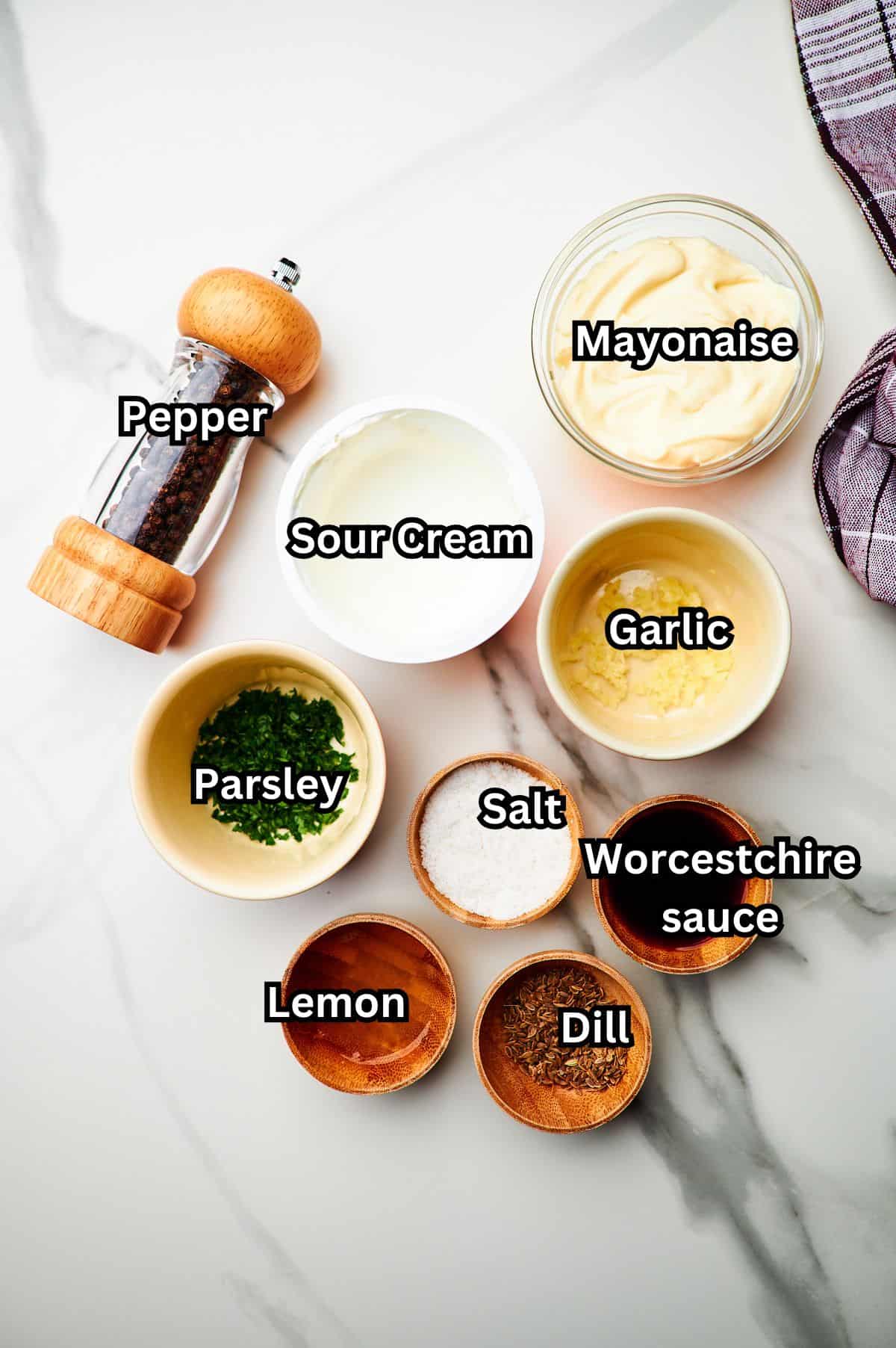 ingredients for ranch dressing in prep bowls